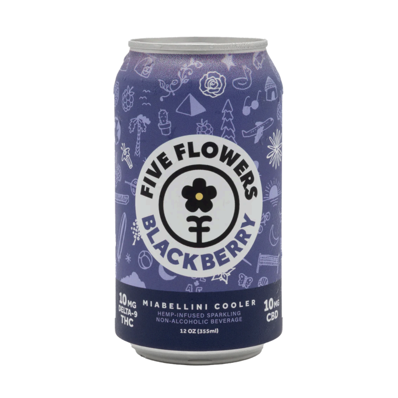 Five Flowers Sparkling Beverages 10mg CBD 10mg THC / Blackberry / Pack of 4